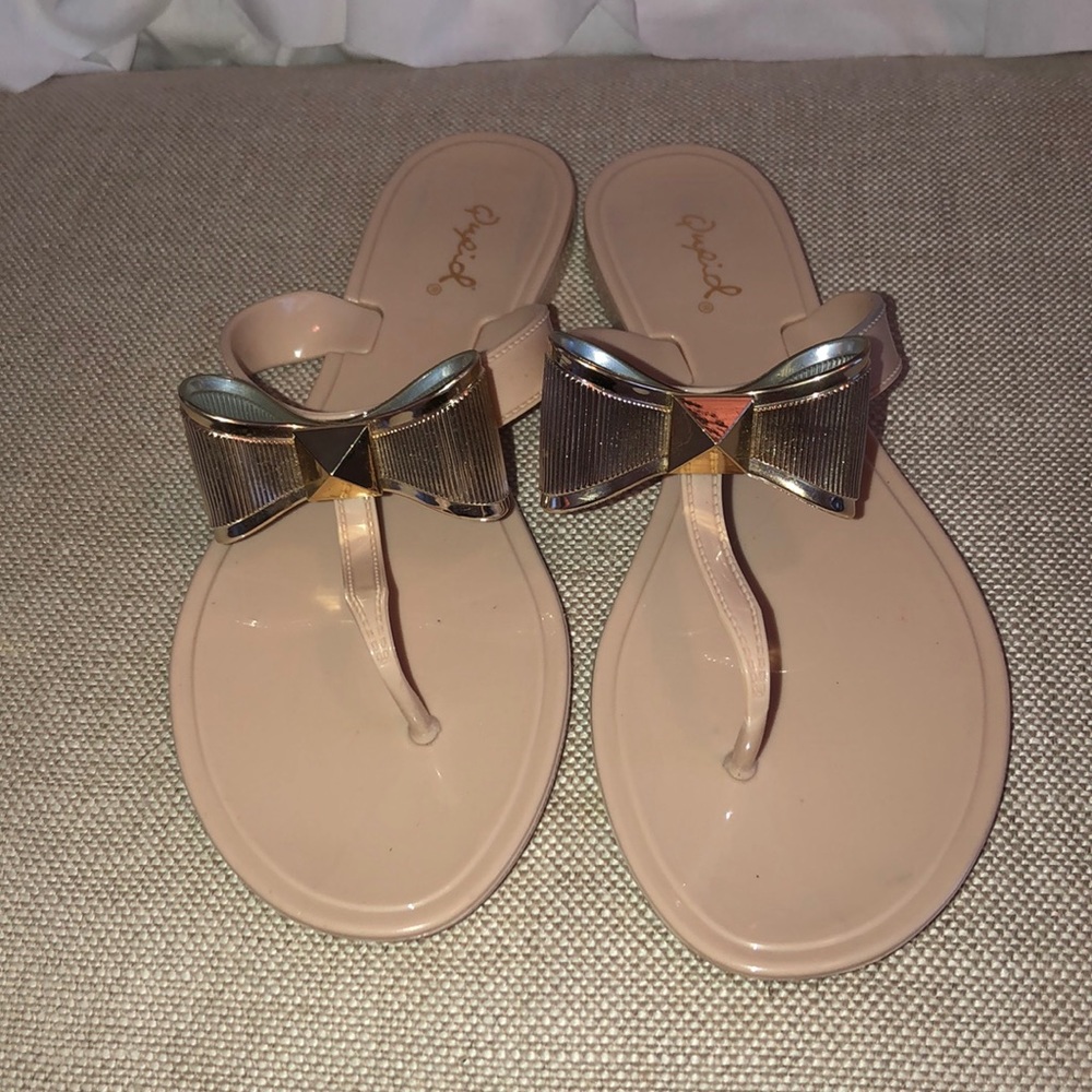 Qupid Jelly Sandals with Gold Bow